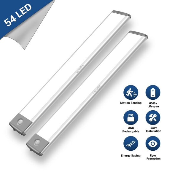 2 Pack LEPOTEC 54 LED Under Cabinet Lights Wireless Rechargeable - Picture 1 of 10